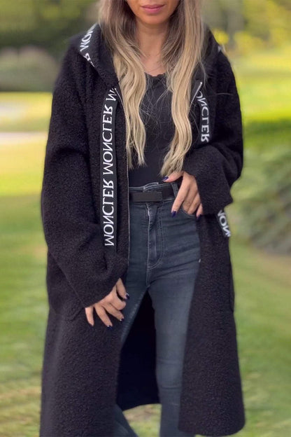 Women's Hooded Jacket Casual Patchwork Black Polyester Spandex - 2