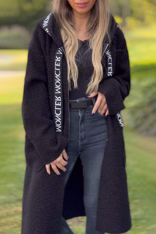 Women's Hooded Jacket Casual Patchwork Black Polyester Spandex - 2