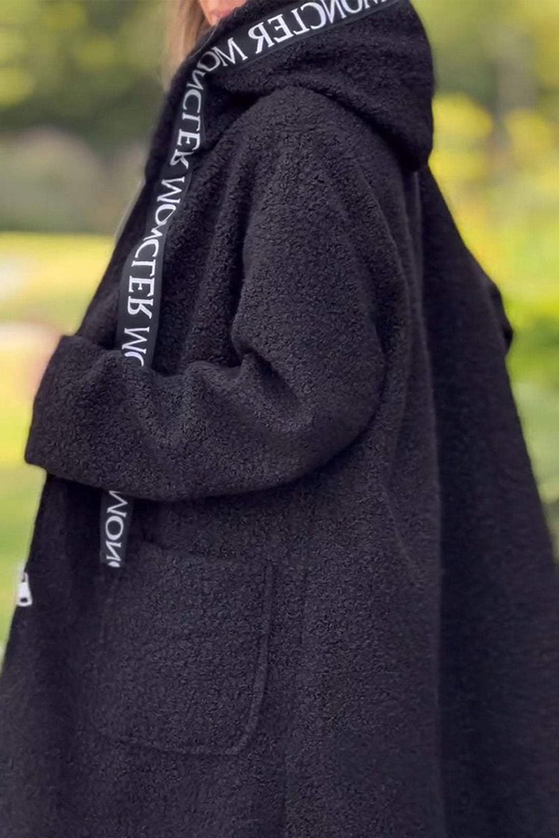 Women's Hooded Jacket Casual Patchwork Black Polyester Spandex - 3