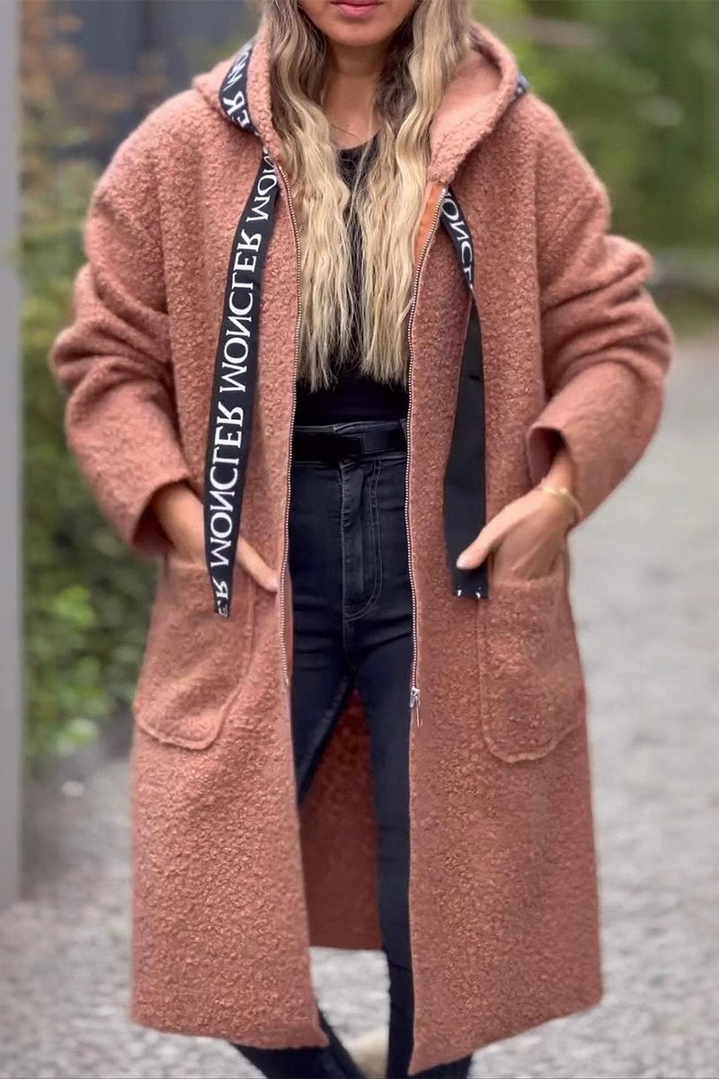 Women's Hooded Jacket Casual Patchwork Black Polyester Spandex - 6