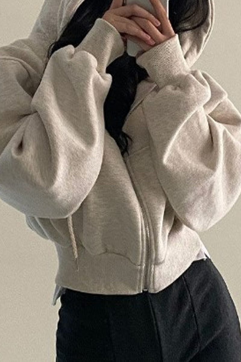 Women's Casual Hoodie with Drawstring Pocket Black Cotton Blend - 1