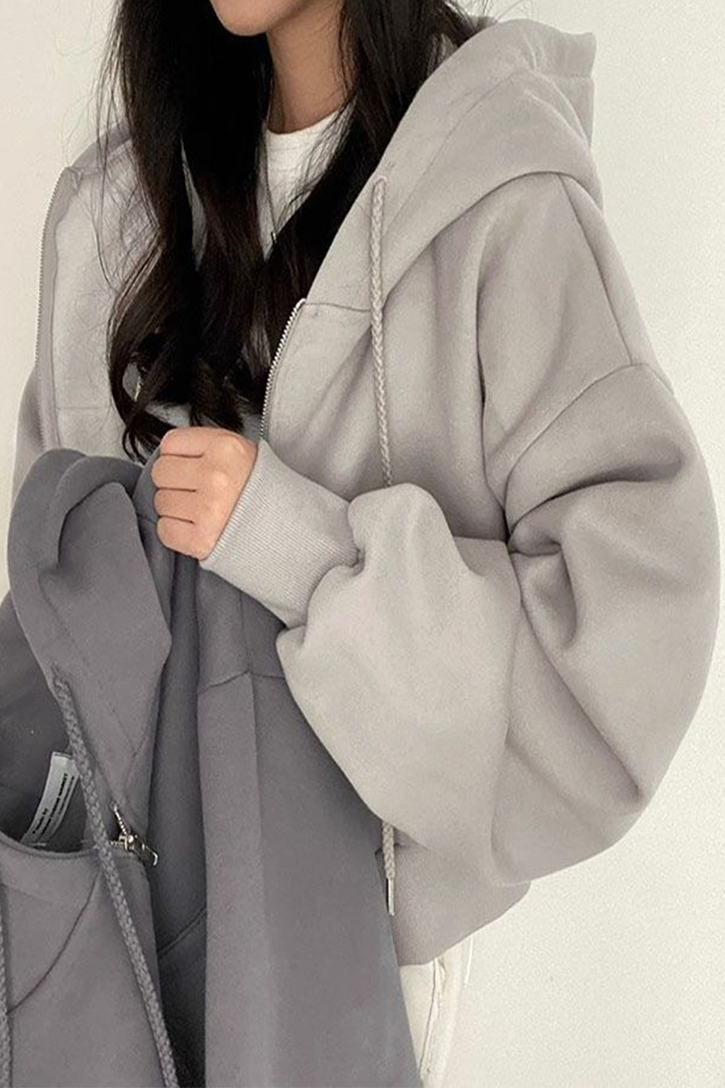 Women's Casual Hoodie with Drawstring Pocket Black Cotton Blend - 3