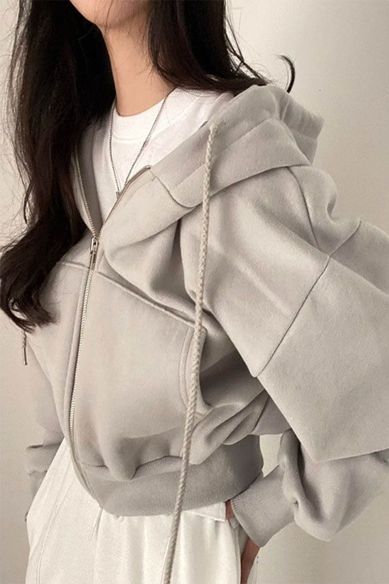 Women's Casual Hoodie with Drawstring Pocket Black Cotton Blend - 4