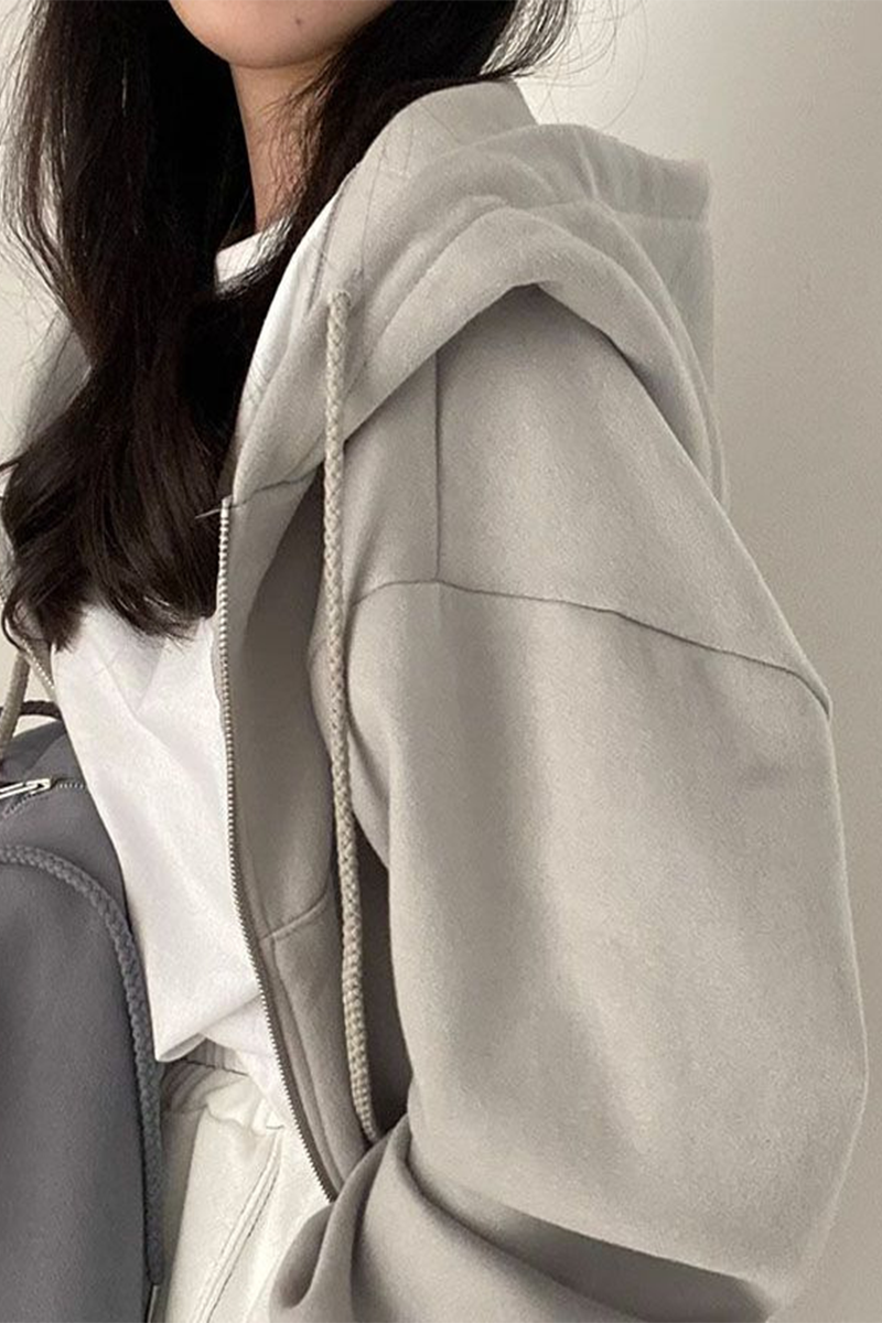 Women's Casual Hoodie with Drawstring Pocket Black Cotton Blend - 5