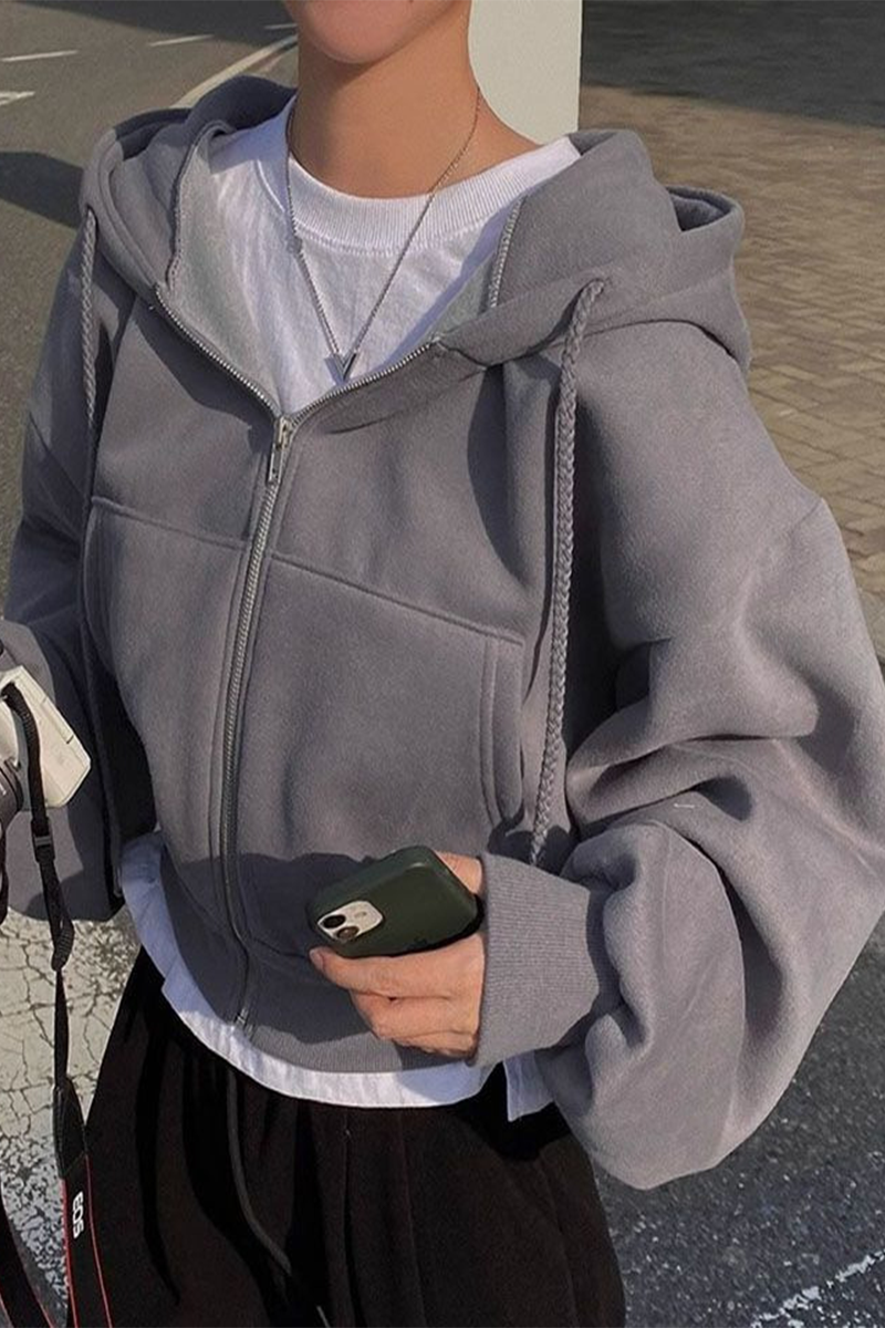 Women's Casual Hoodie with Drawstring Pocket Black Cotton Blend - 6