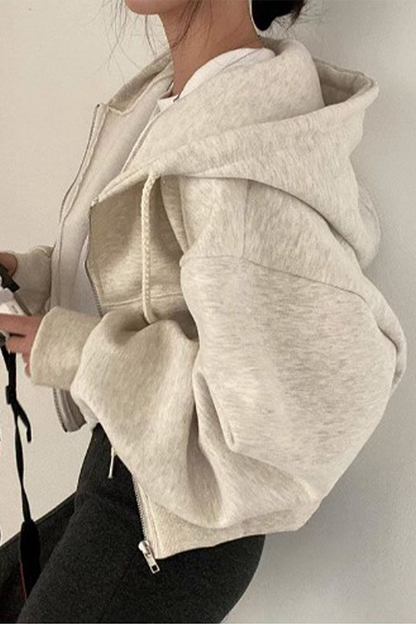 Women's Casual Hoodie with Drawstring Pocket Black Cotton Blend - 9