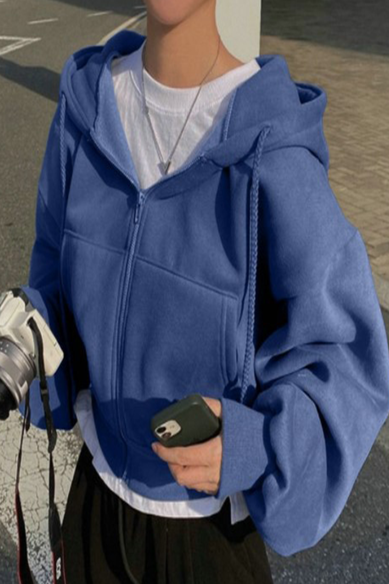 Women's Casual Hoodie with Drawstring Pocket Black Cotton Blend - 10