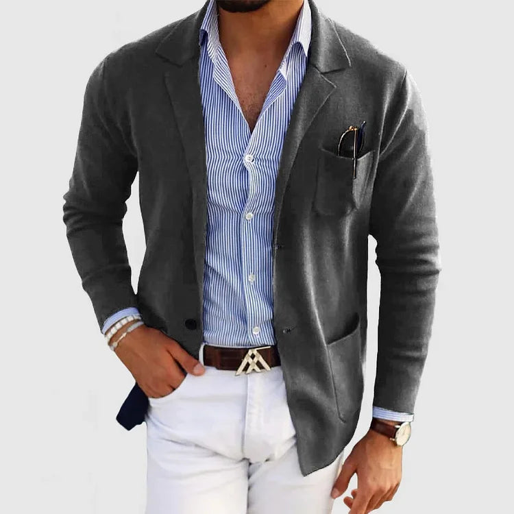 Men's Casual Blazer Gray Cotton Stylish - 6