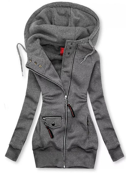 Women's Hoodie Gray Slim Fit Cotton Blend Sweatshirt - 8