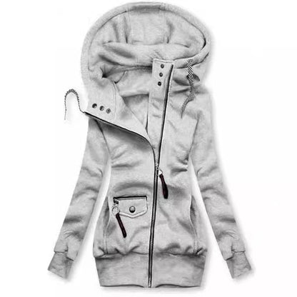 Women's Hoodie Gray Slim Fit Cotton Blend Sweatshirt - 9