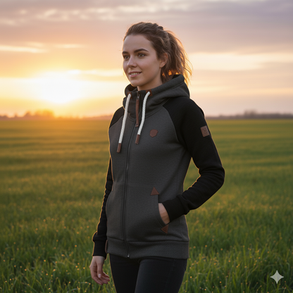 Women's Half Zip Sweater Black Spandex Polyester Sweatshirt - 7