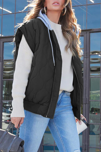 Women's Black Vest Cotton Polyester Casual Sleeveless Zipper Design - 3