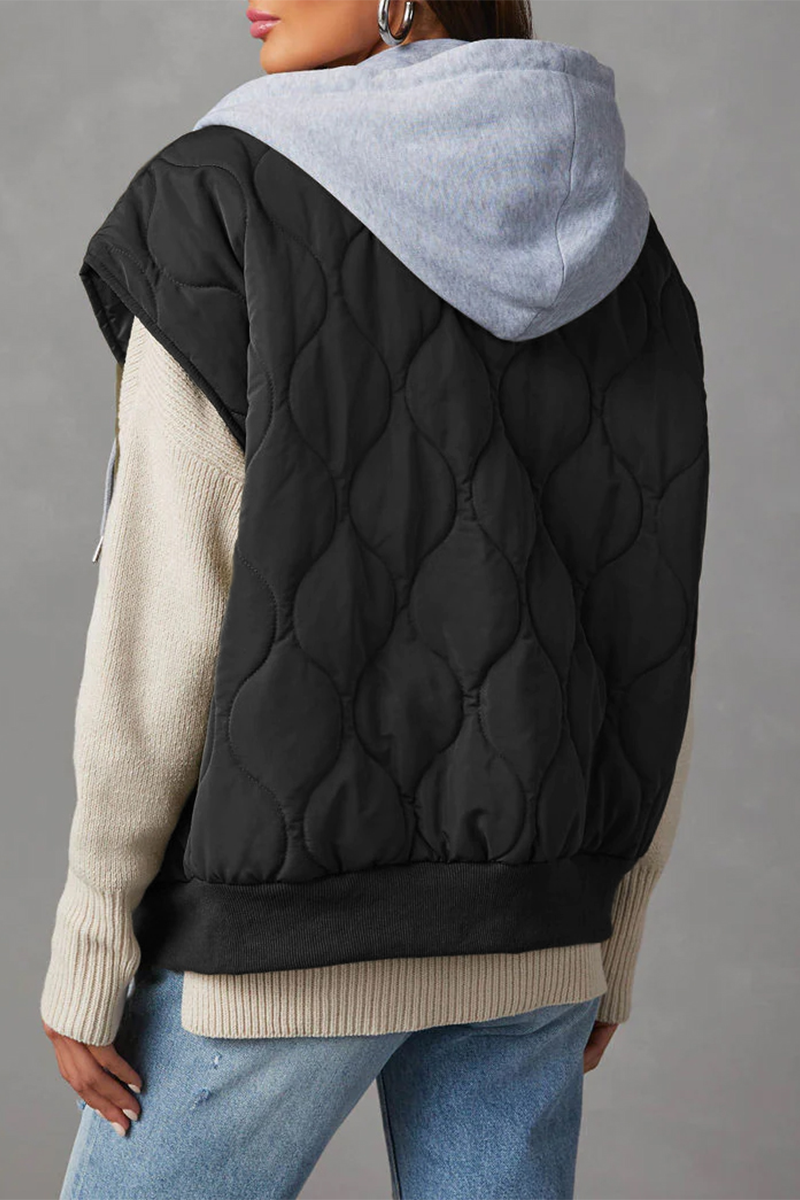 Women's Black Vest Cotton Polyester Casual Sleeveless Zipper Design - 9