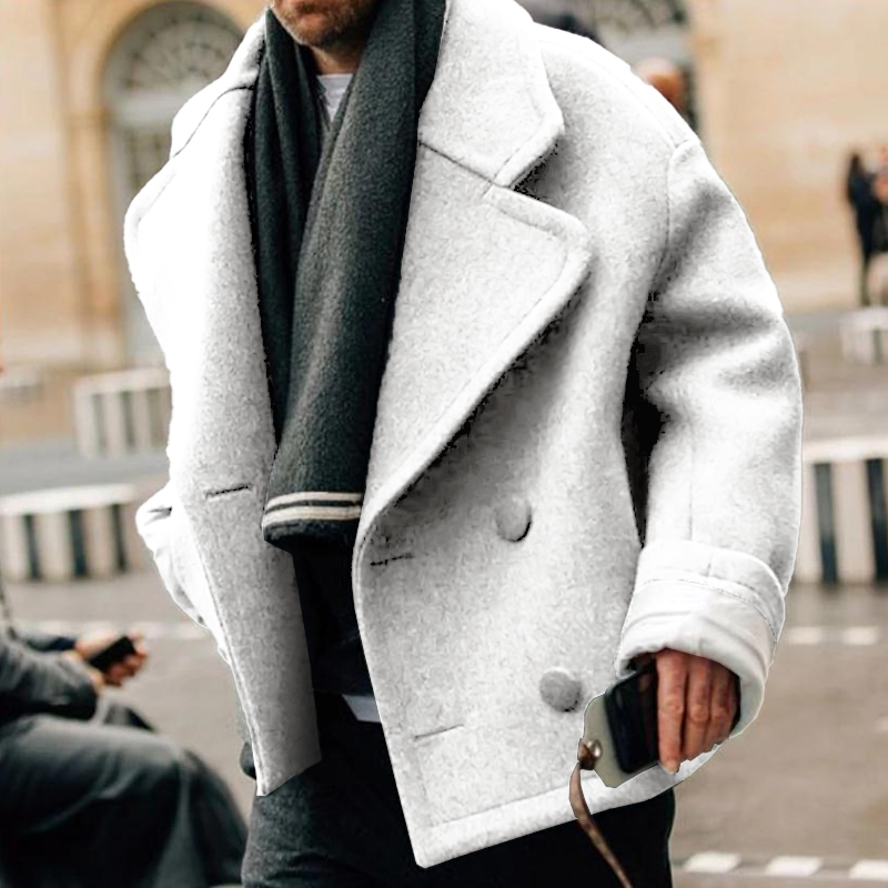 Men's Winter Coat Black Wool Elegant Warm Jacket - 1