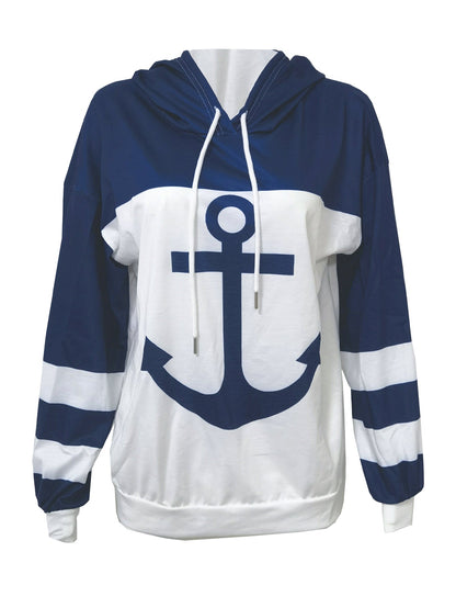 Women's Colorblock Hoodie Blue Casual Polyester Blend - 2