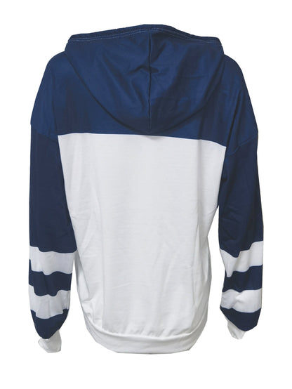 Women's Colorblock Hoodie Blue Casual Polyester Blend - 3