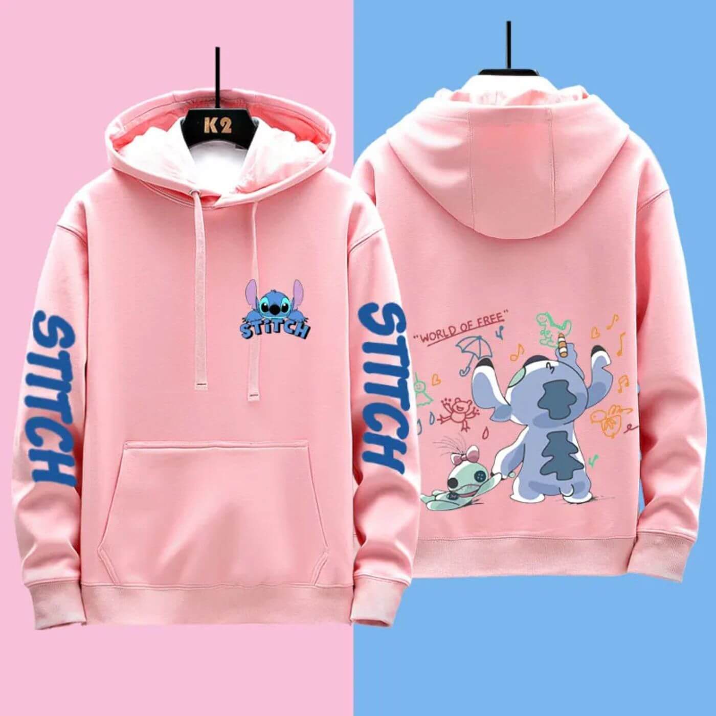 Women's Hoodie Blue Cotton Disney Stitch Sweatshirt - 11