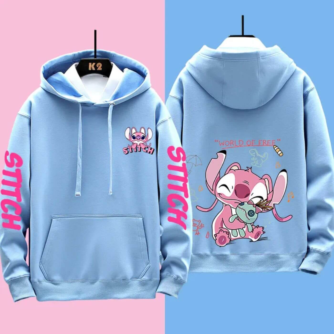 Women's Hoodie Blue Cotton Disney Stitch Sweatshirt - 4
