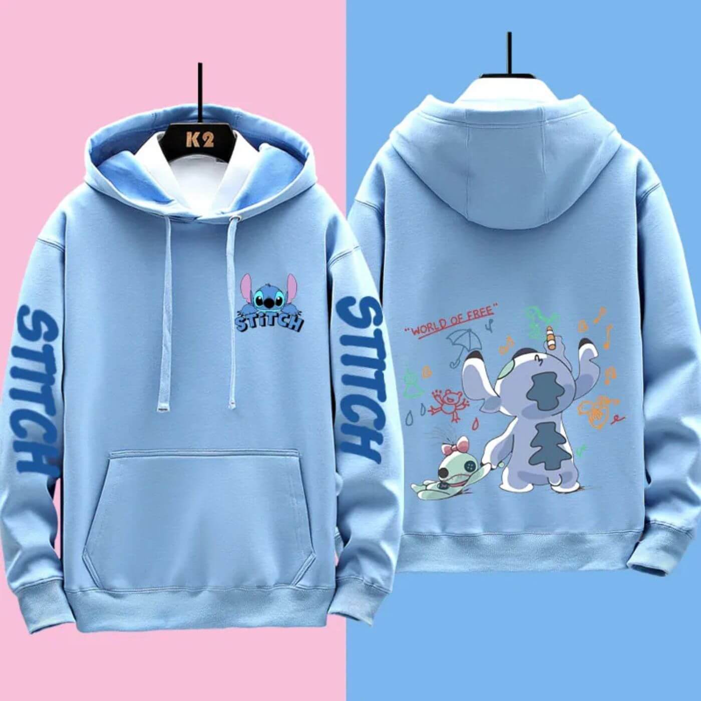 Women's Hoodie Blue Cotton Disney Stitch Sweatshirt - 6