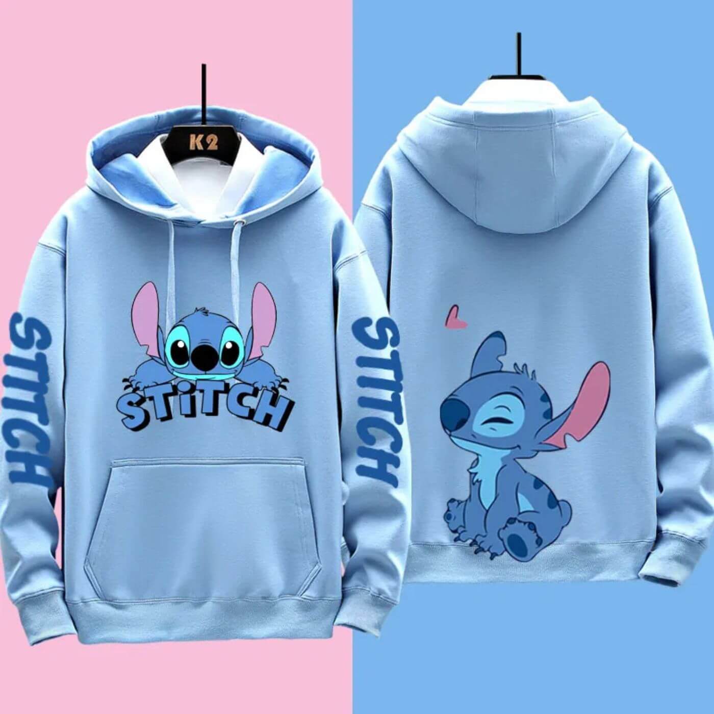 Women's Hoodie Blue Cotton Disney Stitch Sweatshirt - 7