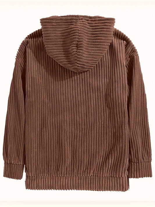 Women's Hooded Pullover Beige Corduroy - 2
