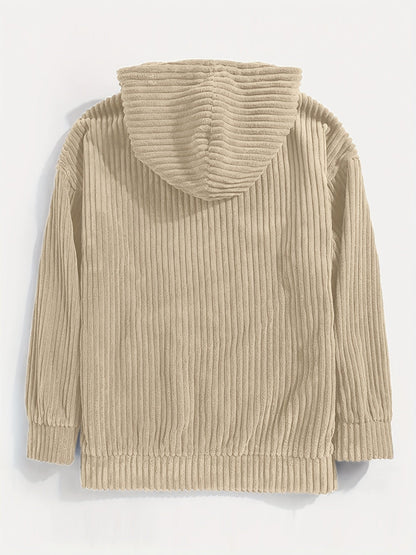 Women's Hooded Pullover Beige Corduroy - 4