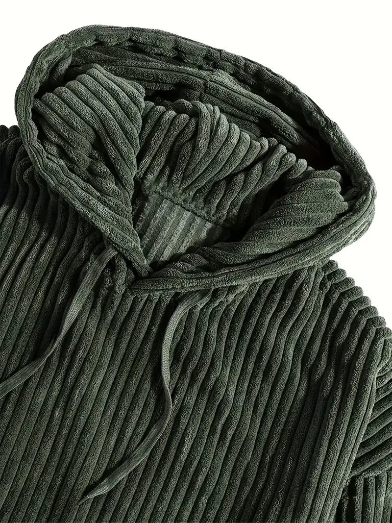 Women's Hooded Pullover Beige Corduroy - 8