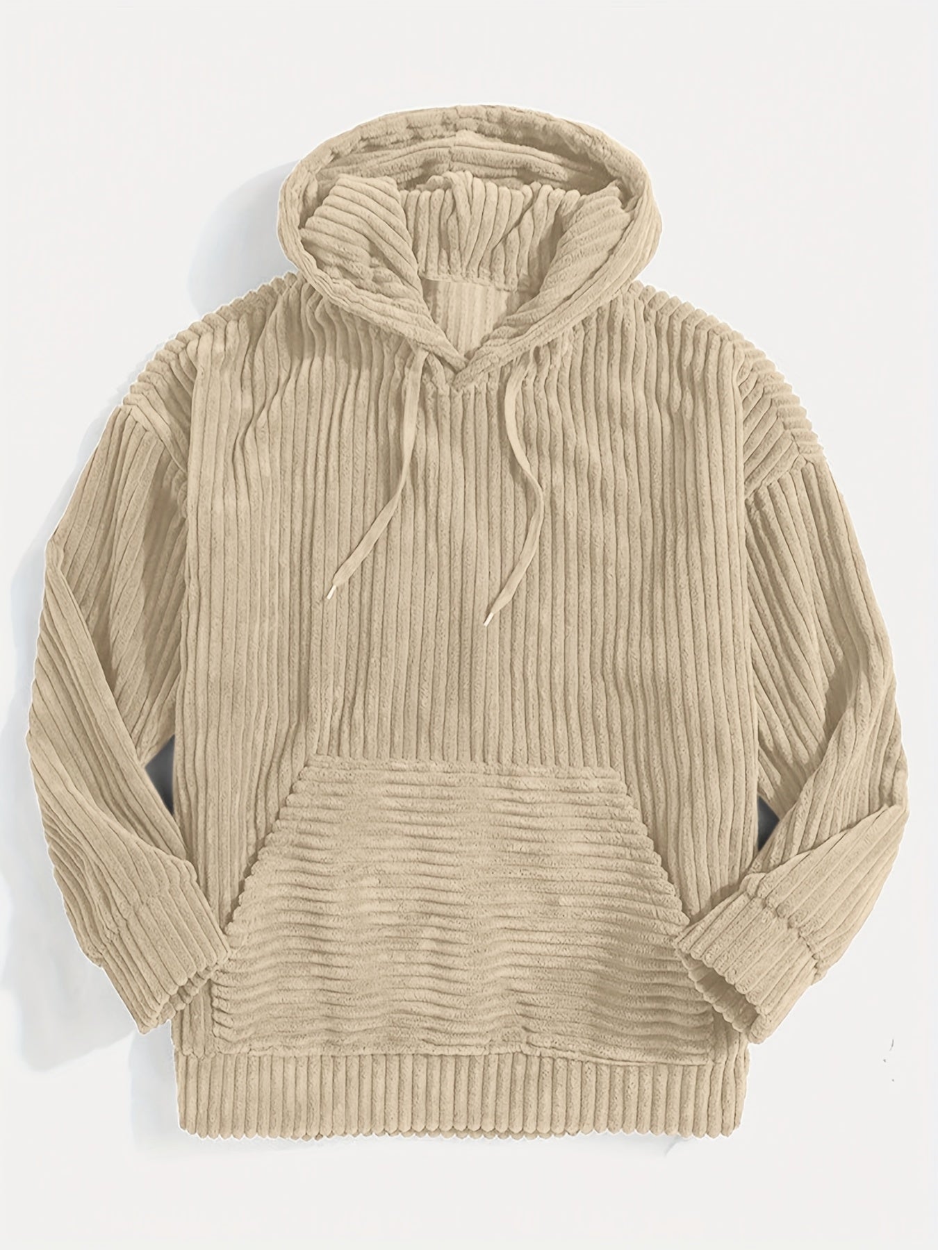 Women's Hooded Pullover Beige Corduroy - 9