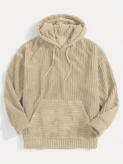 Women's Hooded Pullover Beige Corduroy - 9