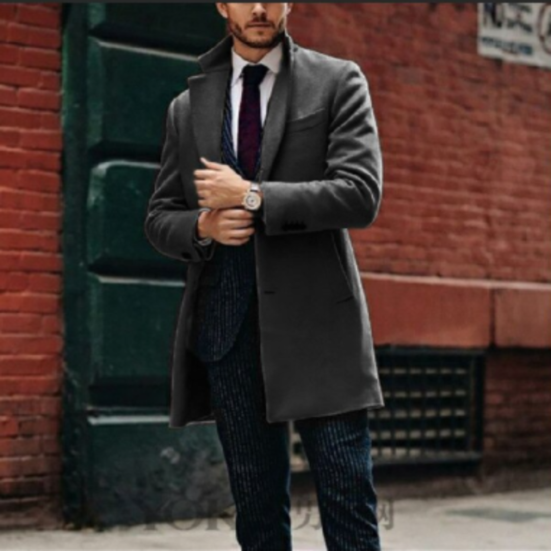 Men's Overcoat Black Wool Blend - 2