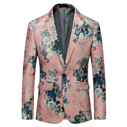 Men's Floral Blazer Multi Color Polyester - 1