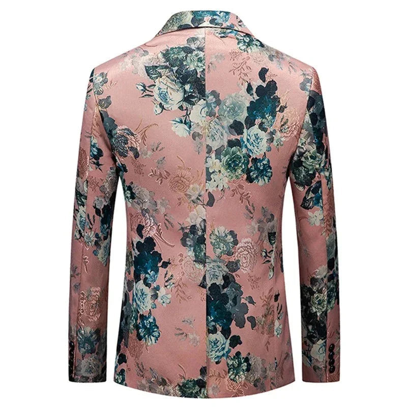 Men's Floral Blazer Multi Color Polyester - 2