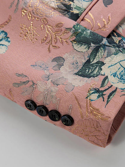 Men's Floral Blazer Multi Color Polyester - 4