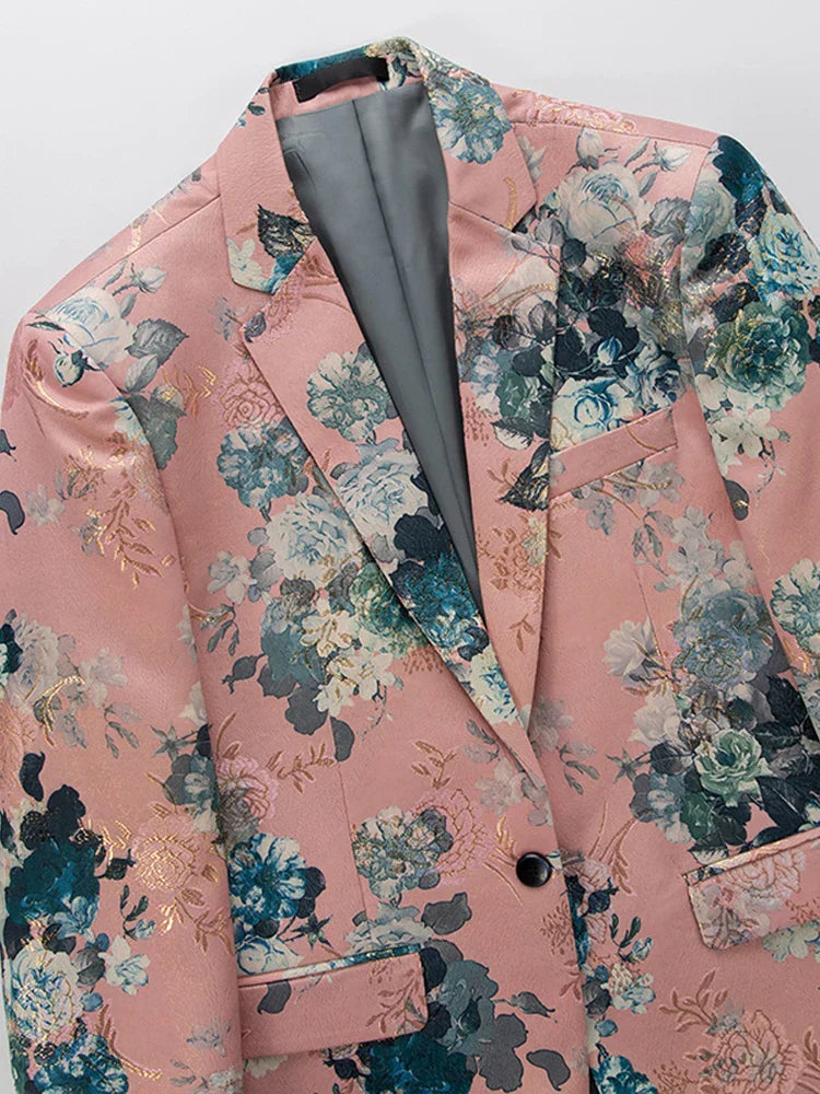 Men's Floral Blazer Multi Color Polyester - 5
