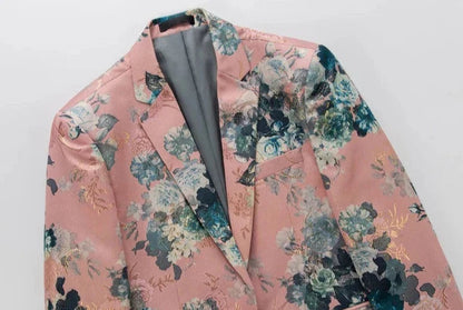 Men's Floral Blazer Multi Color Polyester - 7