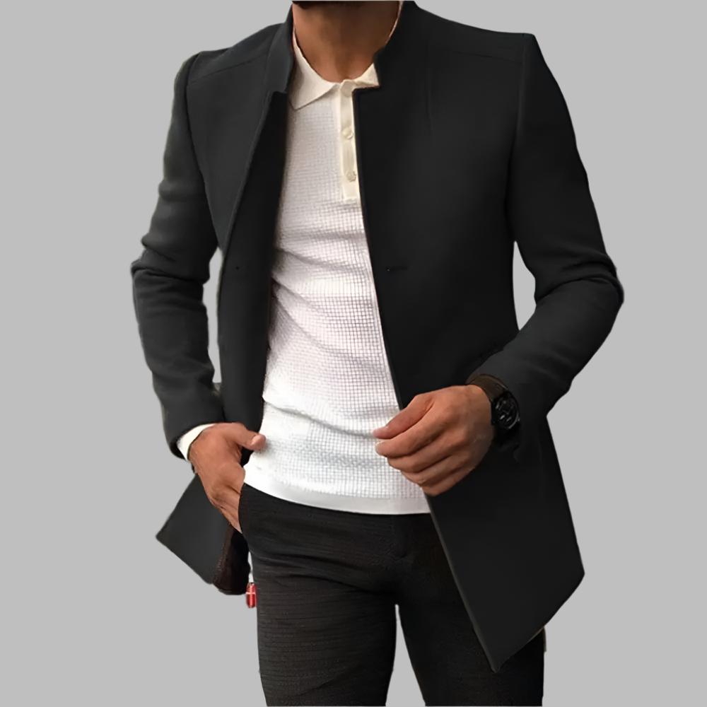 Men's Overcoat Black Wool Blend Elegant Design - 5