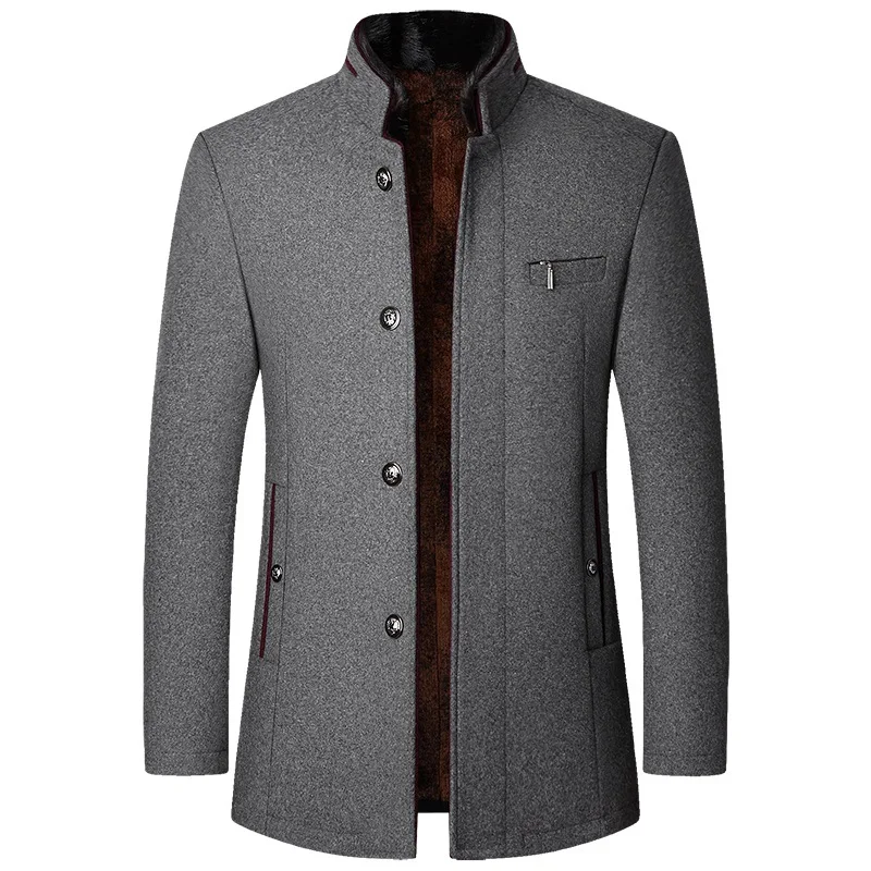 Men's Winter Coat Black Wool Blend Elegant Design - 1