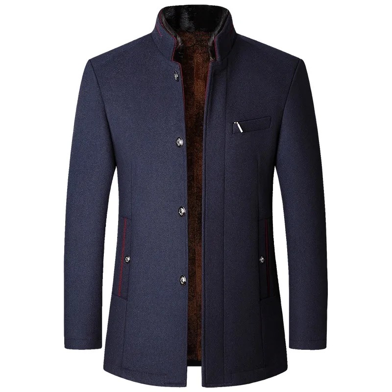Men's Winter Coat Black Wool Blend Elegant Design - 4