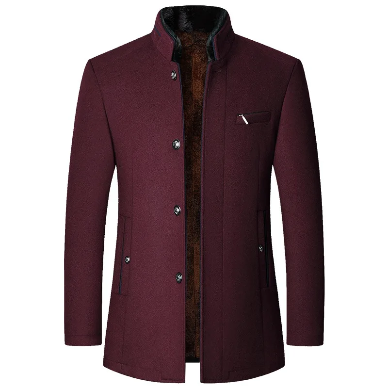 Men's Winter Coat Black Wool Blend Elegant Design - 5