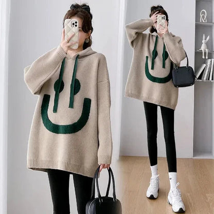 Women's Hoodie Yellow Cotton Smiley Print - 6