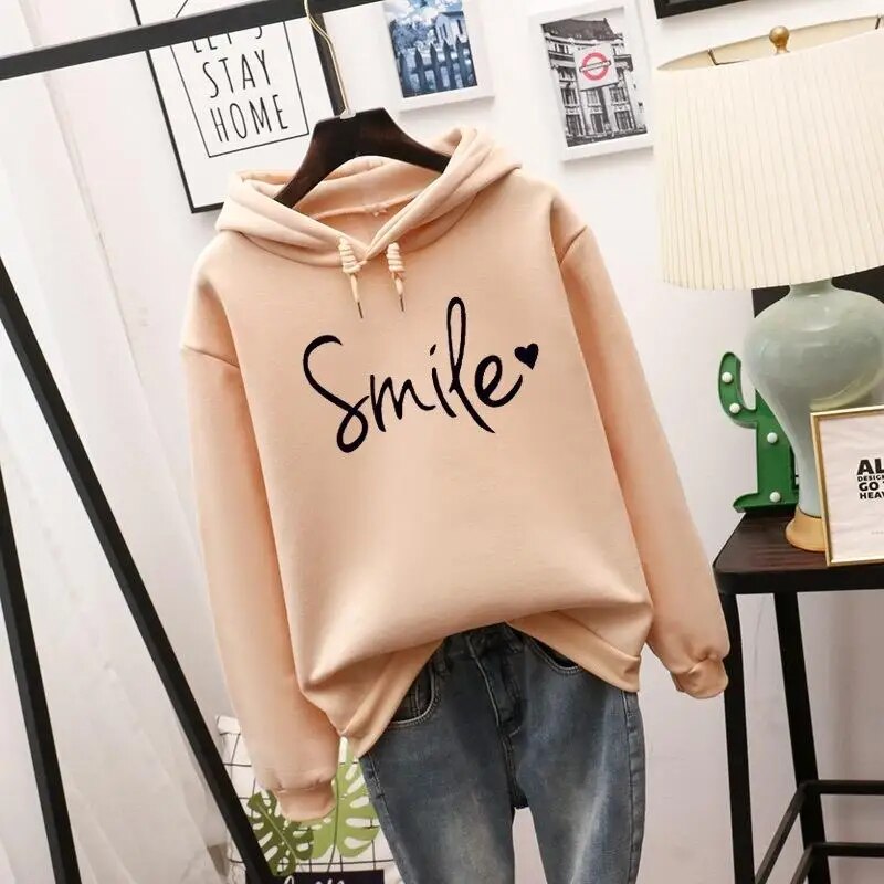 Women's Hoodie White Cotton Smile-Love - 1