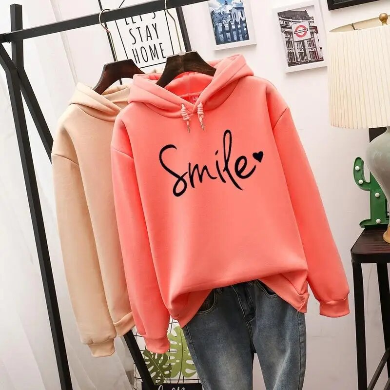 Women's Hoodie White Cotton Smile-Love - 3