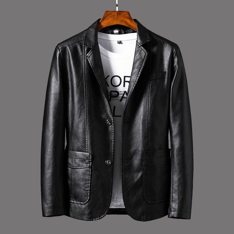 Men's Leather Blazer Black Casual Stylish - 1