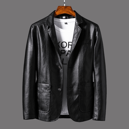 Men's Leather Blazer Black Casual Stylish - 1
