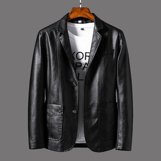 Men's Leather Blazer Black Casual Stylish - 1