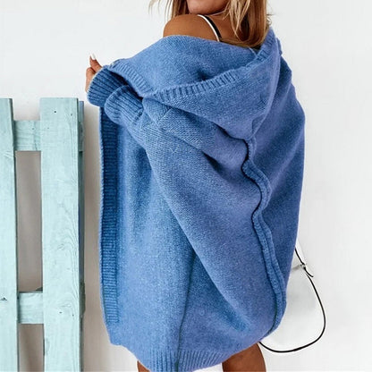 Women's Long Cardigan Grey Lightweight Knit with Hood - 2