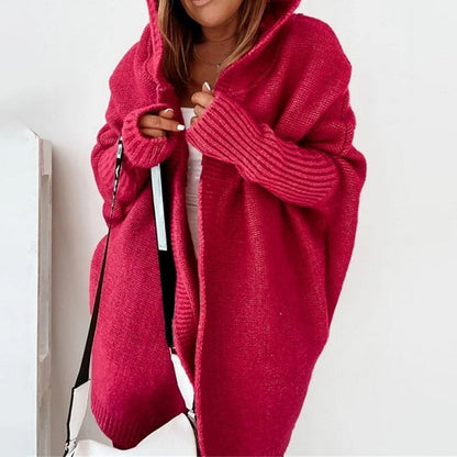 Women's Long Cardigan Grey Lightweight Knit with Hood - 16