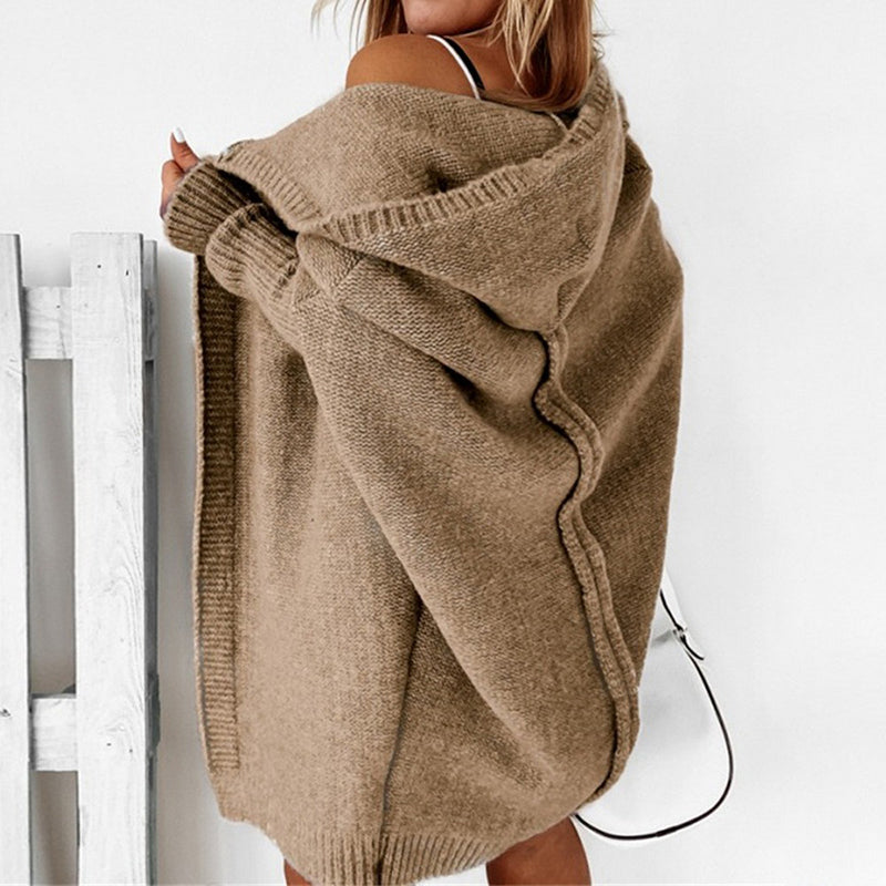 Women's Long Cardigan Grey Lightweight Knit with Hood - 6