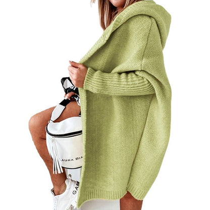 Women's Long Cardigan Grey Lightweight Knit with Hood - 9