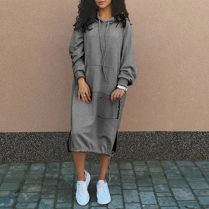Women's Hoodie Gray Long Cotton Sweatshirt - 2